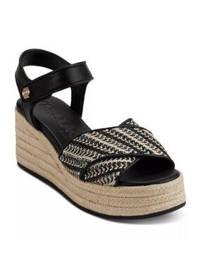 139$ Karl Lagerfeld Celest Ankle-Strap Espadrille Platform Sandals Size 9 Black
